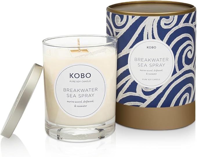 KOBO Breakwater Sea Spray Scented Candle (11 oz) | Coastal Collection, 100% Pure Soy Wax Candles | Hand-Poured in USA | 80 Hour Burn | Scented Candles for Home