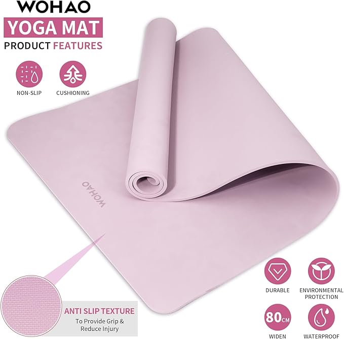 WOHAO Extra Wide & Thick 8mm Yoga Mat, 72"x31.5" Large Non Slip Exercise Mat, Premium POE Material for Superior Cushioning & Stability, with Strap for Home Gym, Pilates