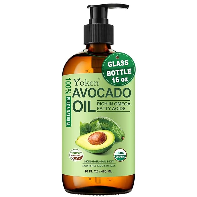 USDA Organic Avocado Oil Cold Pressed 16oz Glass Bottle - Moisturizing Unscented Body oil for Dry Scalp, Hair & Skin Hydrating,Non Greasy Carrier oils for Essential Oils Mixing,, aceite para cabello