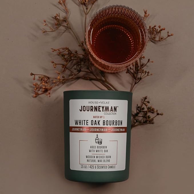 Journeyman Collection Candle, 15oz, Wooden Wick, White Oak Bourbon, Large Painted Jar