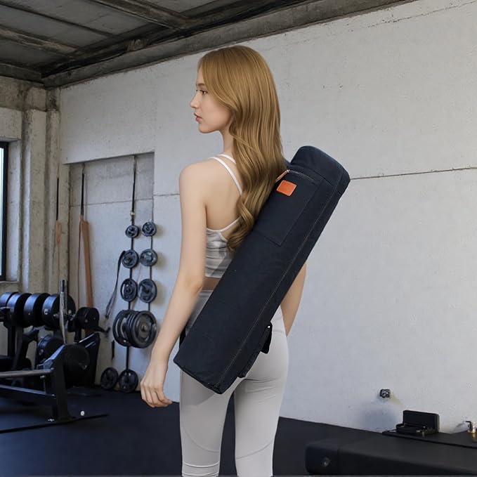 ELENTURE Canvas Yoga Mat Bag with Adjustable Strap & Pockets, Full-Zip Travel Gym Tote for Women & Men, Fits 1/4" & 1/3" Thick Mats, Lightweight Carrier for Yoga, Workout, Outdoor Use