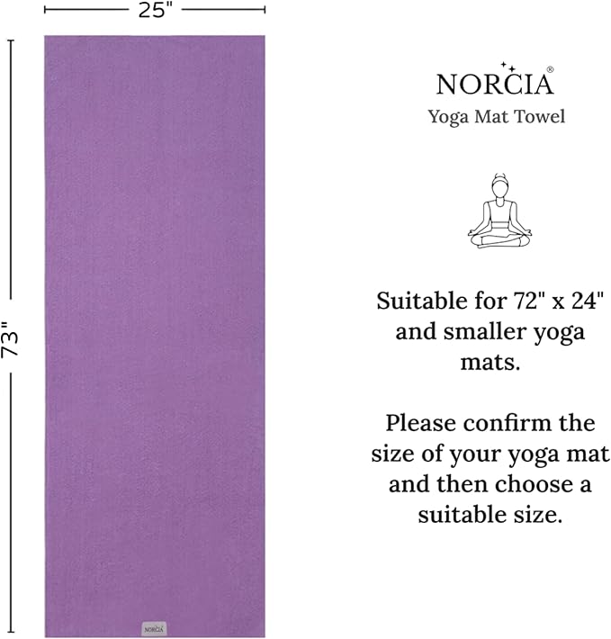NORCIA Yoga Towel, Non Slip Hot Yoga Mat Towel with Corner Pockets, Mat-Sized 24" x 72", 100% Microfiber Sweat Absorbent, Perfect for Hot Yoga, Bikram, Pilates and Yoga Mats (Purple)