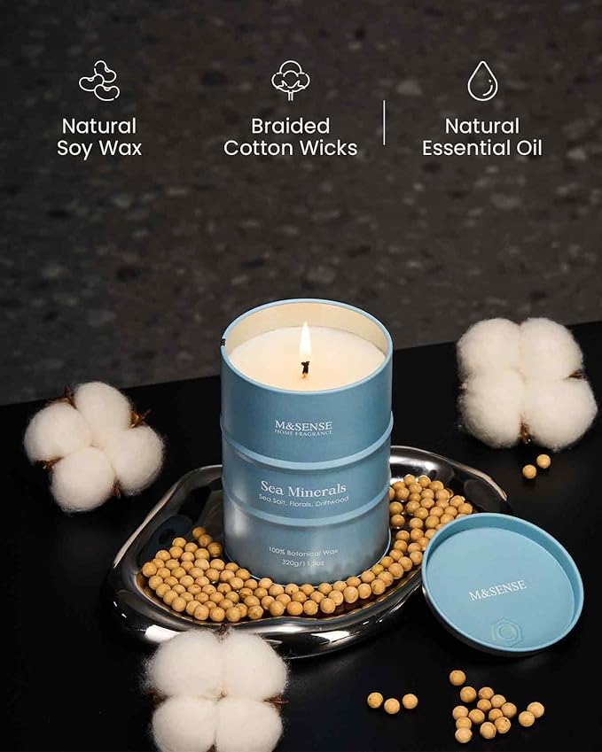 M&SENSE Sea Minerals Scented Candles Ocean, Aromatherapy Summer Candle for Stress Relief Meditation Relaxing, Housewarming Gifts for Women Men, 11.3oz 70 Hour Long Burning