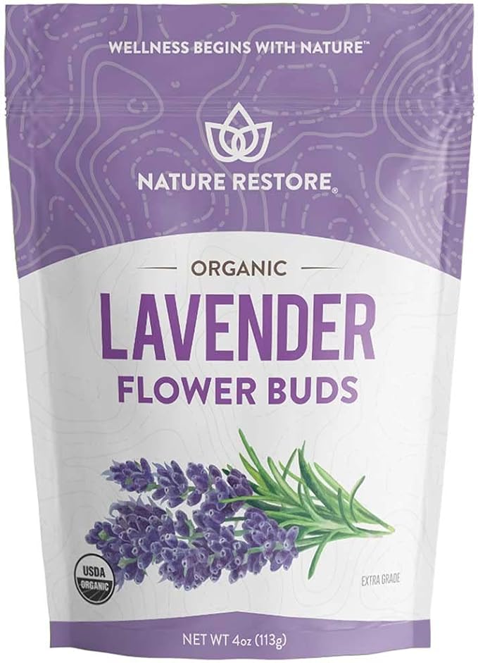 Nature Restore USDA Certified Organic Dried Lavender Flowers, Loose Leaf, Extra Grade, 4 Ounces