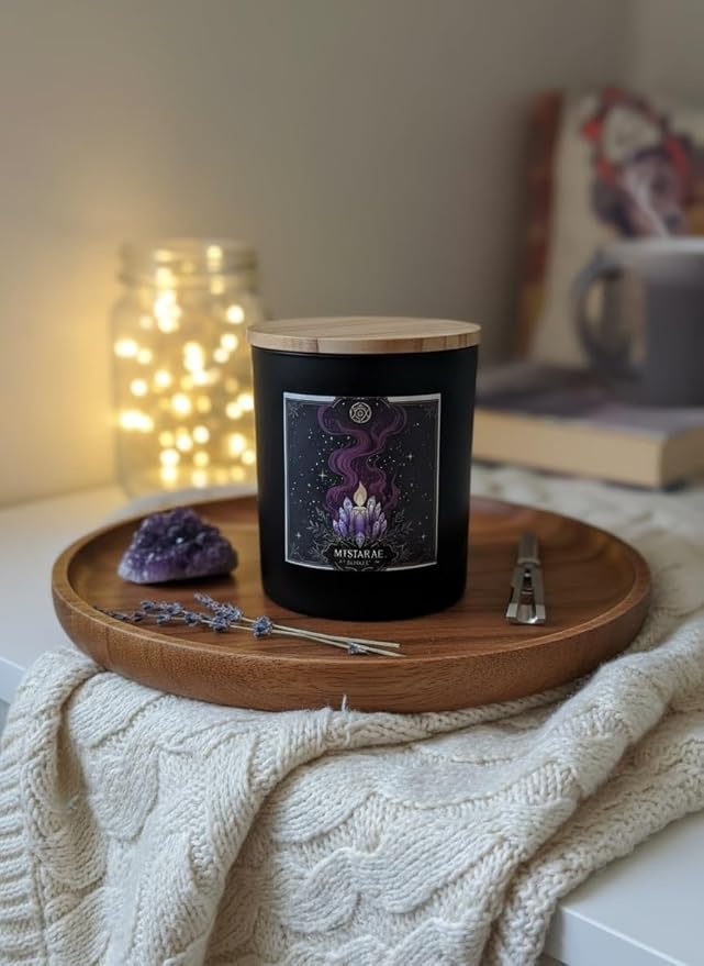 Wick & Whisper - Mystarae Ritual Candle — Patchouli & Bergamot Aromatherapy Soy Candle for Emotional Grounding, Self‑Care Rituals, Moon Work | 10 oz Matte Black Jar
