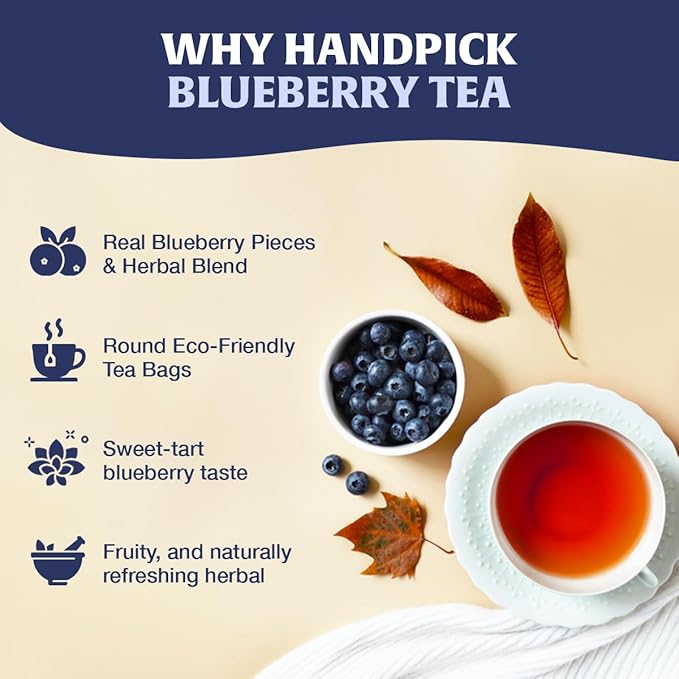 HANDPICK, Wild Blueberry Tea Bags (100 Count), True Premium Blueberry Herbal Tea with Hibiscus, Rose & Licorice | Brew Iced/Hot Tea