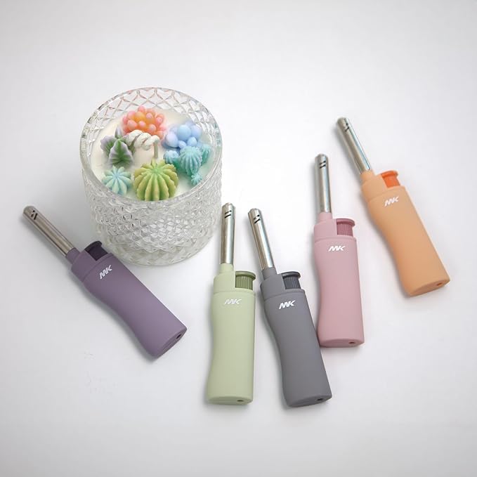 MK Candle Lighter, Butane Refillable Wind-Resistant Flame, 5-Pack for BBQ, Camping, Outdoor Use (Pastel-5pc)