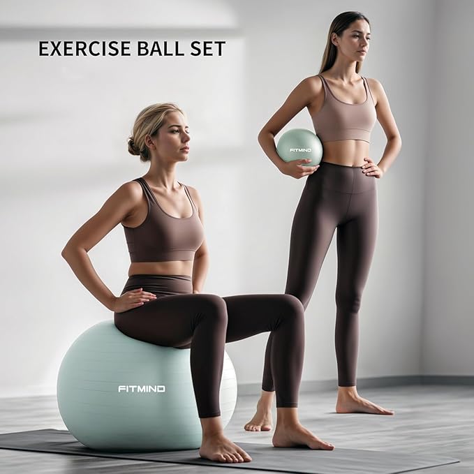 FITMIND Exercise Balls Set 22-30 Inch & 9 Inch, Small Pilates Ball with Pump, Pregnancy Ball for Women, Yoga Balls for Exercise, Small Exercise Ball for Between Knees, Stability, Physio