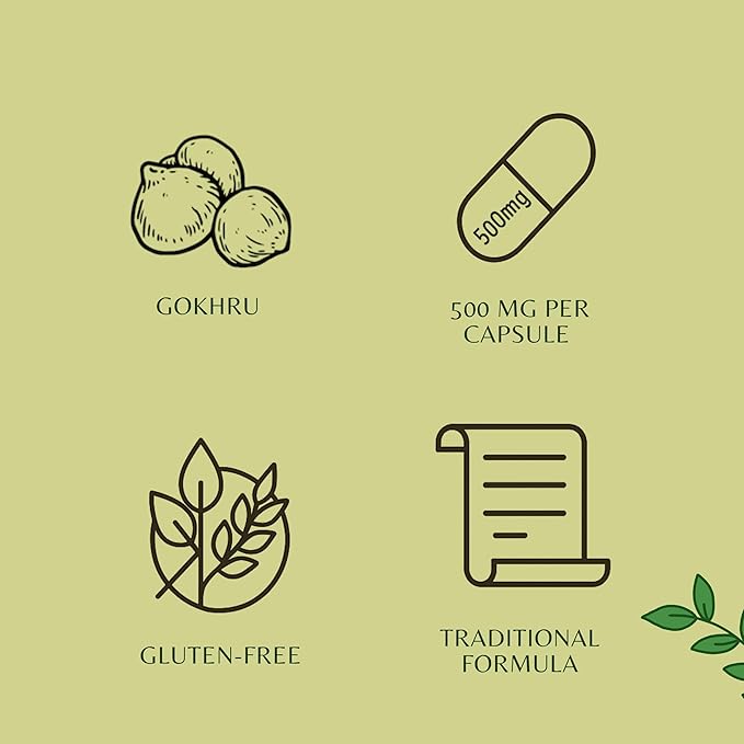 Gokhru Extract 500mg - 60 Vegetarian Capsules|Tribulus Terrestris| All Natural | 100% Vegan | Gluten-Free.