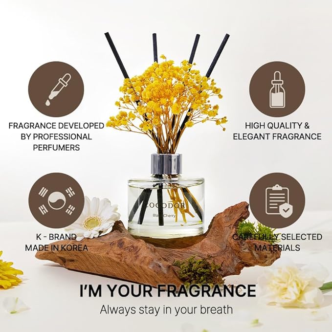 COCODOR Flower Reed Diffuser Set / 6.7oz / Ylang Ylang/Scent Diffuser with Sticks Home Fragrance Reed Diffuser for Bathroom Shelf Decor