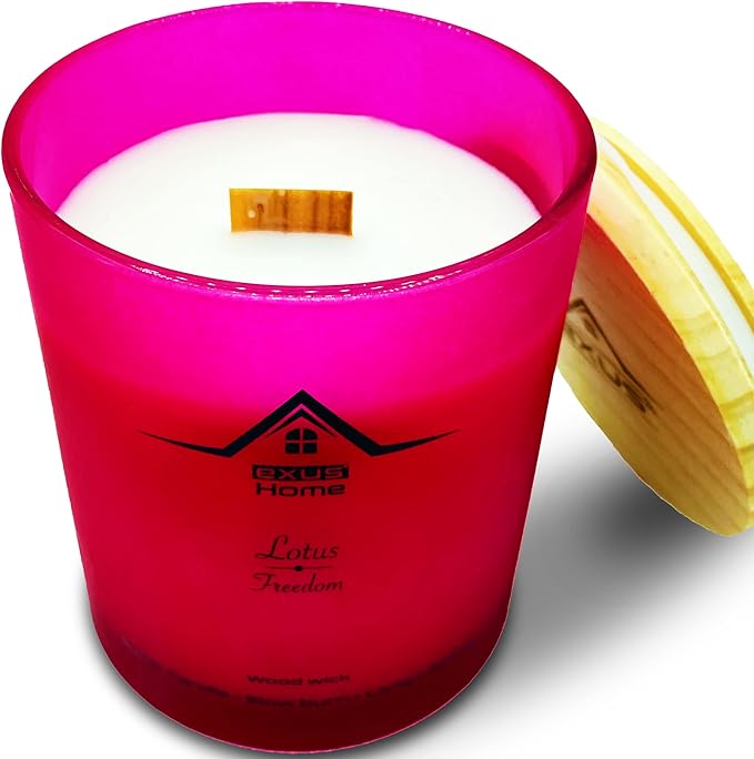 Exus Hand Crafted, Soy Wax, Wood Wick, Aromatic Candle. Non-Toxic (Lotus/Freedom)