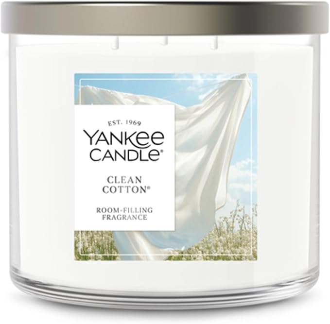 Yankee Candle Clean Cotton, Scented Candle, 14.5oz 3-Wick Candle Jar with up to 40 Hours Burn Time, Giftable