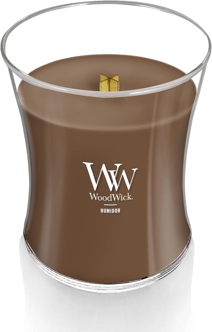WoodWick Humidor Gifts for Women and Men, 9.7 oz Medium Hourglass Candle with Crackling Wick