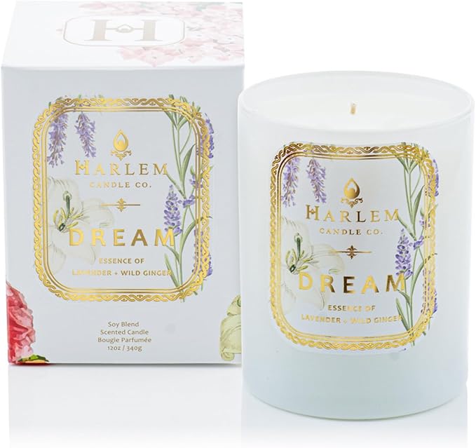 HARLEM CANDLE CO. - Dream - Luxury Scented Soy Candle, 11 oz - 80-Hour Burn Time | Lavender, Pimento Berry, Bergamot, Jasmine, Wild Ginger, Sandalwood | Scented Candles for Home