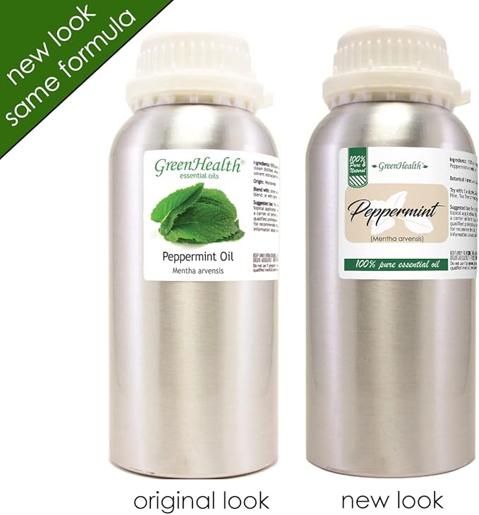 GreenHealth Peppermint Essential Oil – 16 fl oz – 100% Pure & Uncut – Steam-Distilled – Aluminum Bottle for Diffuser, Cleaning, DIY Projects