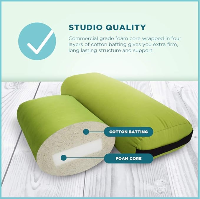Bean Products Yoga Bolster - Made In The USA With Eco Friendly Materials - Round or Rectangular Support Cushions That Elevate Your Practice - Natural Cotton