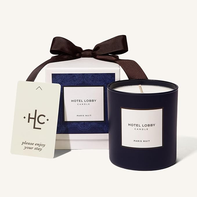 Hotel Lobby Paris Nuit Candle – Luxury Hand-Poured 9.75oz 100% Soy Wax with Black Musk, Wood, Rum, Mahogany, and Tobacco – Paraffin-Free, Infused with Essential Oils, 65-Hour Clean Non-Toxic Burn