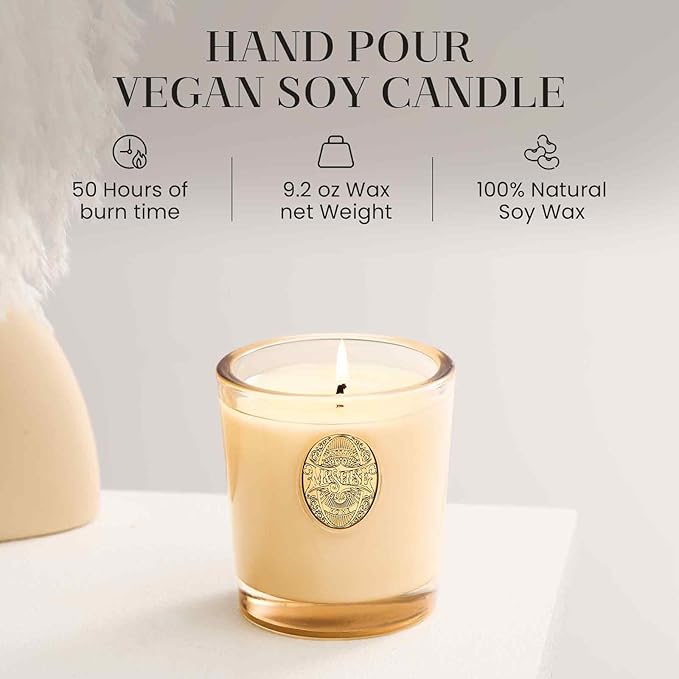 M&SENSE Natural Soy Candle | Banana Leaf & Gold | 9.2 oz, 50H Burn Time | Luxury Scented Candle for Relaxation, Gifting, Home Décor | Ideal for Bedroom, Office, Party Ambiance