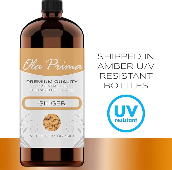 Ola Prima Ginger Essential Oil (16 oz Bulk) – Therapeutic Grade Oil for Aromatherapy, Diffusers, Cleaning, Lotions, Creams, Bath Bombs, Scrubs, & Candles