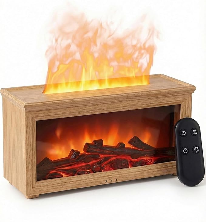 Essential Oil Diffuser, 7-Color Fireplace Fire Flame Aromatherapy Humidifier, 280ml Ultrasonic Aroma Diffuser Valentine's Day Gift with Time Sets and Remote Control for Bedroom Home Yoga Office