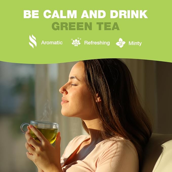 HANDPICK, Organic Green Tea Bags - 100 Eco-Friendly Tea Bags | USDA Organic | Resealable Pack for Freshness | Delicate & Flavory | Direct From India
