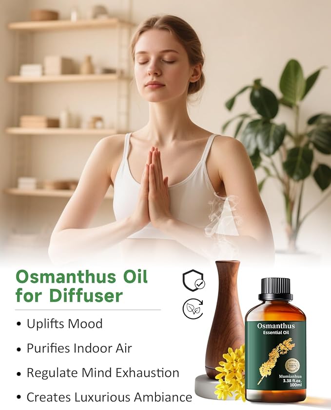 Osmanthus Essential Oil, Pure Osmanthus Oil Mumianhua Natural Floral Oil for Bedroom & Garden Protection, Aromatherapy for Evening Luxury, Outdoor Elegance, Skin Care & Home Diffuser 3.38 Fl Oz