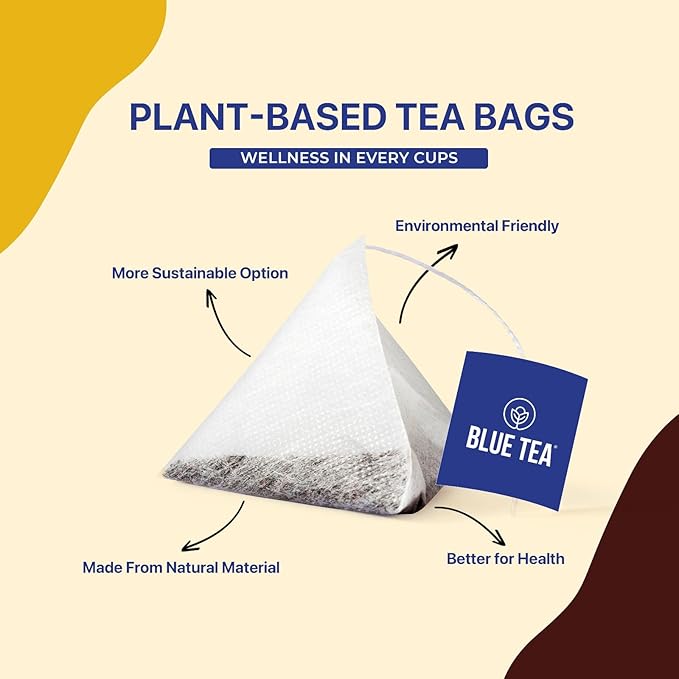 BLUE TEA - Turmeric Tea - Ashwagandha - 15 Count - Plant Based Tea Bag | CURCUMIN RICH - HERBAL BLEND | Herbal Tea - Caffeine Free - Non-GMO - Vegan - Gluten Free - No Sugar | Reusable Tin Pack