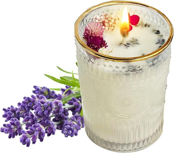 Lavender Scented Candles for Women Men- 7oz Single-Wick Soy Wax Beeswax Aromatherapy Candles with 36 Hours of Burn Time, Lavender Jar Candle for Stress Relief, Home Scented, Birthday Gifts Mothers Day
