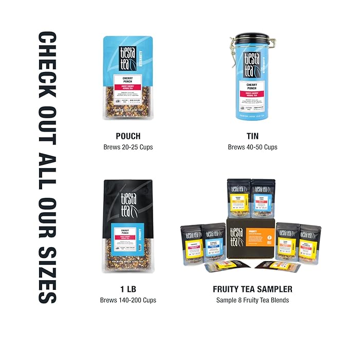Tiesta Tea - Cherry Punch, Loose Leaf, Sweet Cherry Herbal Drink, Premium Blend, Non-Caffeinated Fruit Tea, Makes Hot or Iced & Up to 50 Cups, 4oz Refillable Tin