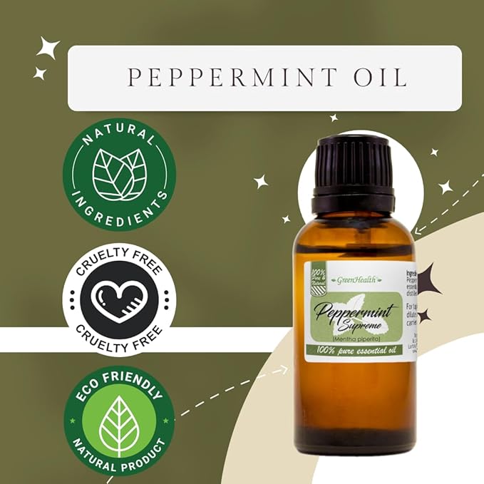 Peppermint Essential Oil – 100% Pure Mentha Piperita – GreenHealth – 8 fl oz (237 ml) Aluminum Bottle with Plug Cap – Aromatherapy, Diffusers, DIY, Candles, Fresh Home Scent