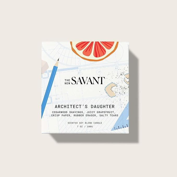 The New Savant Scented Candle - Architect’s Daughter - Aesthetic Candle for Home, Grapefruit, Orange Blossom & Amber - Soy Wax Blend, Vegan & Cruelty-Free, 50-Hour Burn Time - 7oz