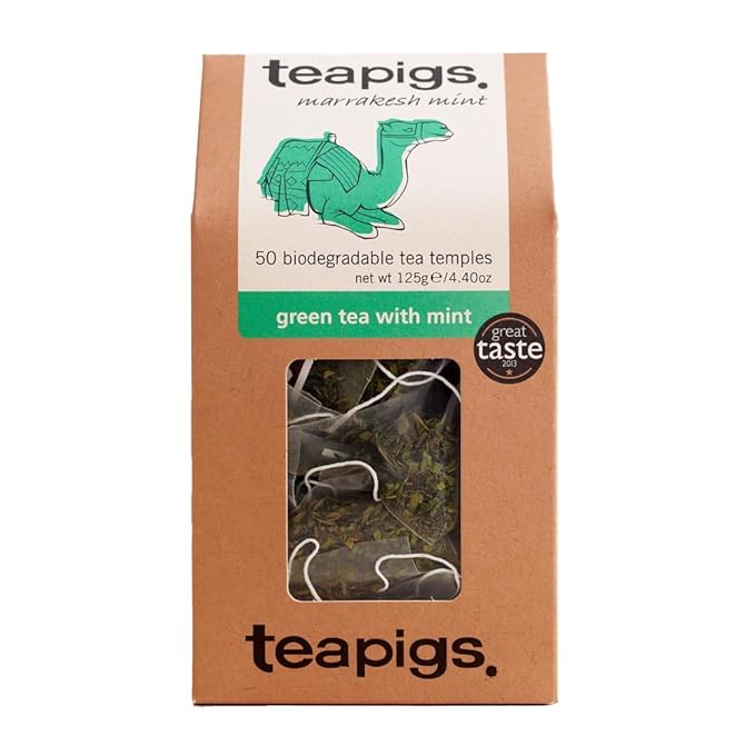 Teapigs Green Tea With Mint, Tea Bags Made With Whole Leaves, caffeine-free, natural ingredients (1 Pack of 50 Teabags)