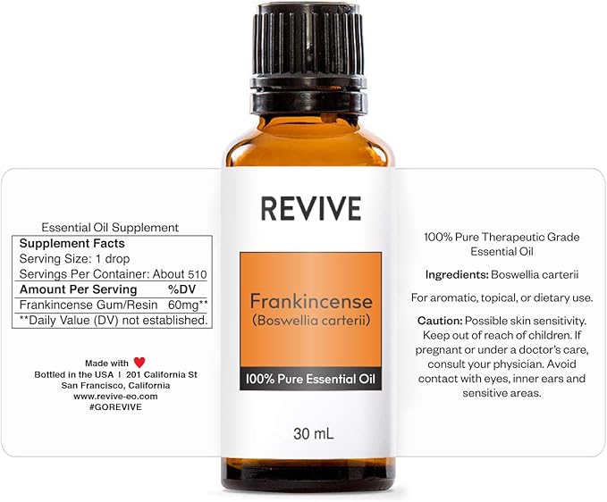 Frankincense Boswellia Carterii 30mL by Revive Essential Oils - 100% Pure Therapeutic Grade, for Diffuser, Humidifier, Massage, Aromatherapy, Skin & Hair Care…
