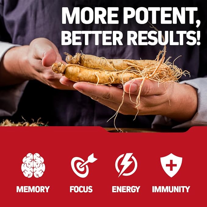 Herbtonics Korean Red Panax Ginseng 1500mg - Energy Supplement for Peak Performance, Focus & Vitality - High Potency Ginseng Root Extract - 240 Vegan Capsules