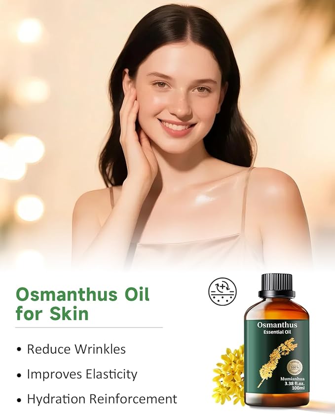 Osmanthus Essential Oil, Pure Osmanthus Oil Mumianhua Natural Floral Oil for Bedroom & Garden Protection, Aromatherapy for Evening Luxury, Outdoor Elegance, Skin Care & Home Diffuser 3.38 Fl Oz
