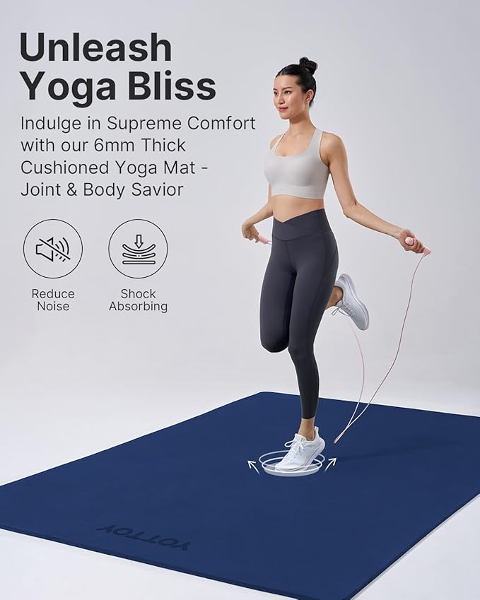 YOTTOY Large Yoga Mat (75 * 52 * 1/2inch),Extra Wide TPE Exercise Mat,Non-Slip Workout Mat for Pilates, Fitness, Barefoot, Home Gym Studio with Strap and Towel