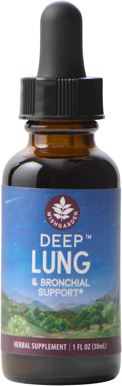 WishGarden Herbs Deep Lung & Bronchial Support - Plant-Based Respiratory Supplement with Mullein Leaf Supports Lung Detox & Cleanse for Smokers, Promotes Respiratory Strength, 1oz