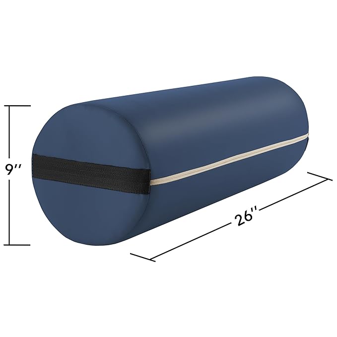 Saloniture Jumbo Round Massage Table Bolster Pillow Pad - 26 x 9 Inch - Blue