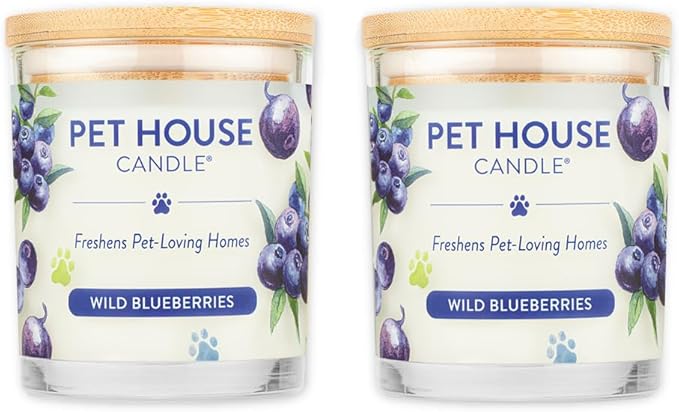 Pet House Candles, Natural Soy-Based, Clean Burning Pet Friendly Candles, 60 Hour Burn Time - Wild Blueberries, 9 oz, 2 Pack