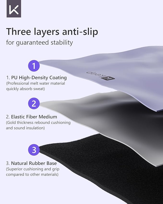 KEEP Rubber Yoga Mat - Professional Sweat Absorbent PU & Natural Rubber. Non Slip Workout Mats for Women & Men, 5mm Thick, 74"x26" Extra Long Wide Pad for Hot Yoga, Pilates, HIIT, Home Gym - Strap Included