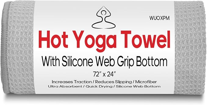 WUOXPM 1 Pack Hot Yoga Towel with Grip Dot, Stickyfiber Non-Slip Yoga Mat Towel, Microfiber Absorbent Microfiber for Hot Yoga, Bikram, ilates, Exercise, Fitness