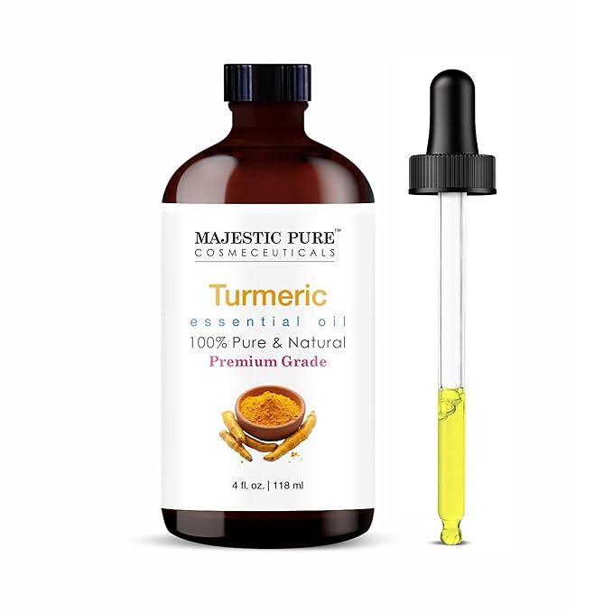 Majestic Pure Essential Oil with Glass Dropper - 100% Pure and Natural - Essential Oils for Diffuser, Aromatherapy, Soap and Candle Making, Turmeric Essential Oil, Turmeric Oil, 4 Fl Oz