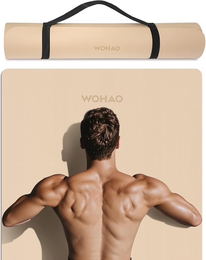 WOHAO Extra Wide & Thick 8mm Yoga Mat, 72"x31.5" Large Non Slip Exercise Mat, Premium POE Material for Superior Cushioning & Stability, with Strap for Home Gym, Pilates