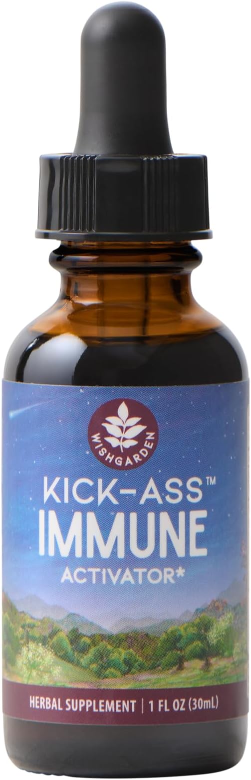 WishGarden Herbs Kick-Ass Immune Activator - Herbal Immunity Support Supplement for Adults, Plant-Based Immune Booster & Immune Defense w/Echinacea & Goldenseal, Rapid Immunity Boost Formula, 1oz