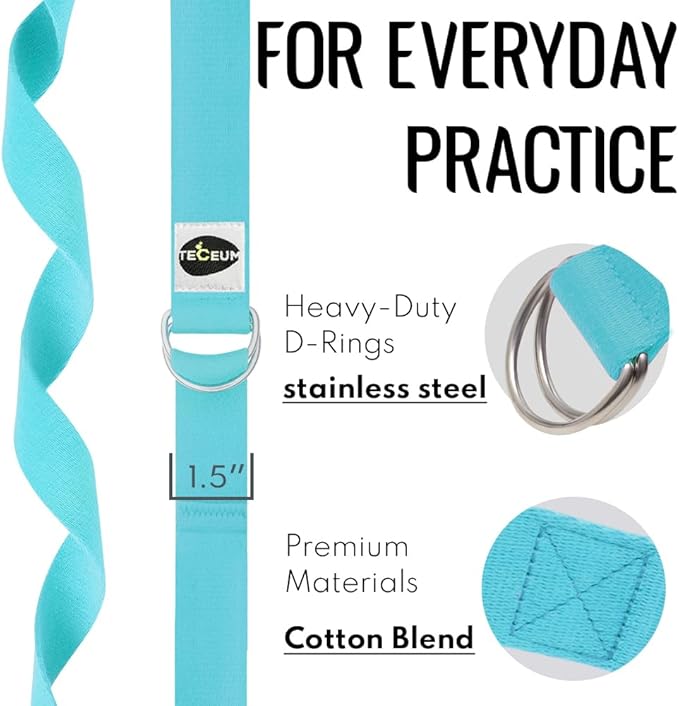 TECEUM Yoga Strap & Mat Strap – 2 IN 1 – Cotton – 6 ft 8 ft 10 ft (30+ colors) – Adjustable Non-Slip Belt for Yoga, Pilates, Stretching, Physical Therapy, Fitness & Home Workout – For Carrying Mats
