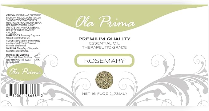 Ola Prima Rosemary Essential Oil (16oz Bulk) for Aromatherapy, Diffuser, Mood Booster – Rosemary Oil for Hair Growth