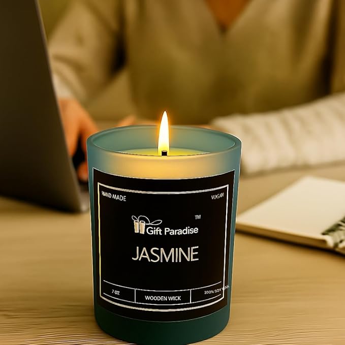 Jasmine Scented Candle – 100% Soy Wax, Vegan, Non Toxic, Floral, Gift for her