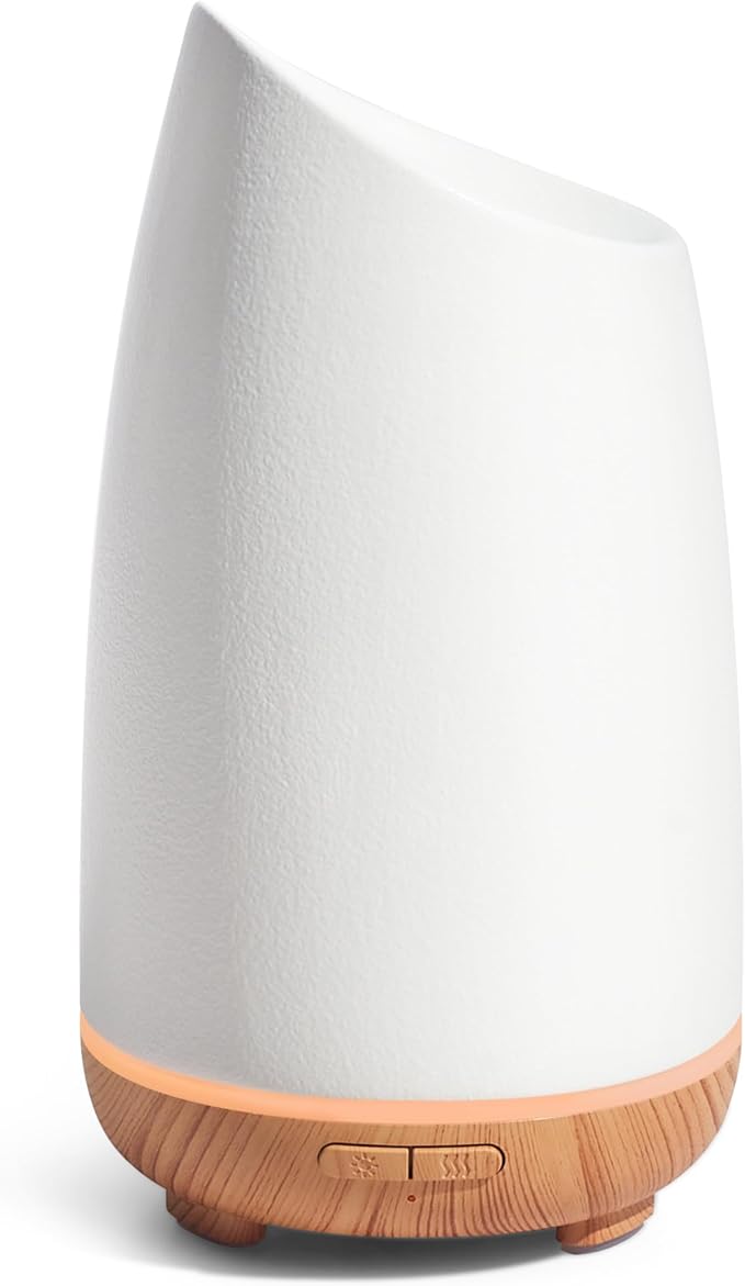 InnoGear 150ml Ceramic Oil Diffuser, Handcrafted Stone Essential Oil Diffuser Aromatherapy Diffusers Ultrasonic Cool Mist Humidifier Vaporizor 2 Mist Modes for Room Home, White Slope Cut Ceramic