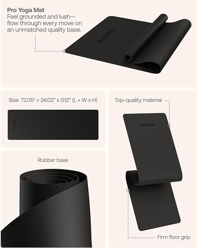 BetterMe Pro Yoga Mat - Non-Slip Yoga Mat for Home Workouts - Lightweight & Thoughtful Quality Exercise & Workout Mat for Yoga, Pilates and Fitness