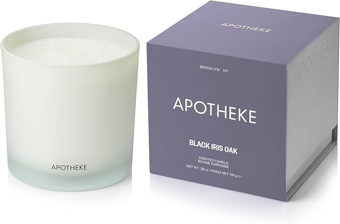 Apotheke 3-Wick Scented Candles for Home, Black Iris Oak - 26 oz Soy Wax Aromatherapy Jar Candle Gift for Women & Men with Perfume-Grade Essential Oils - Black Pepper, Cinnamon, Musk & Violet